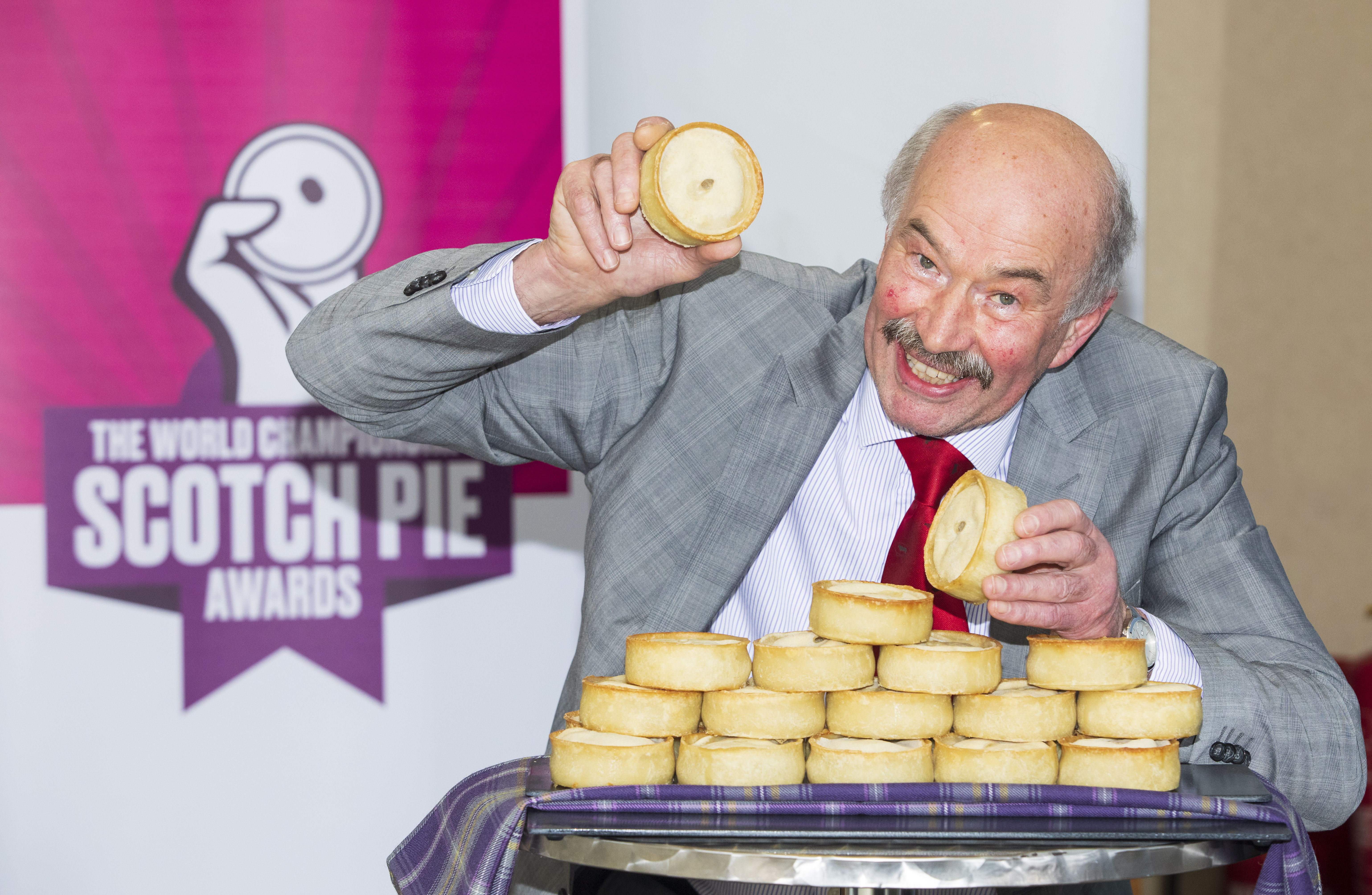 ***FREE TO USE***
Alan Pirie of James Pirie & Son, Blairgowrie Winner of the 21st World Championship Scotch Pie Awards 2020 hosted by Carol Smillie. Jan 14 2020